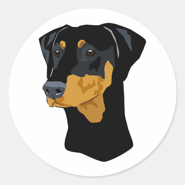 Doberman Head, Black, Uncropped Classic Round Sticker (Front)