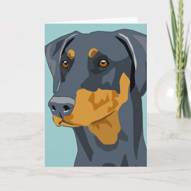 Doberman Head, Blue, Uncropped Card (Front)