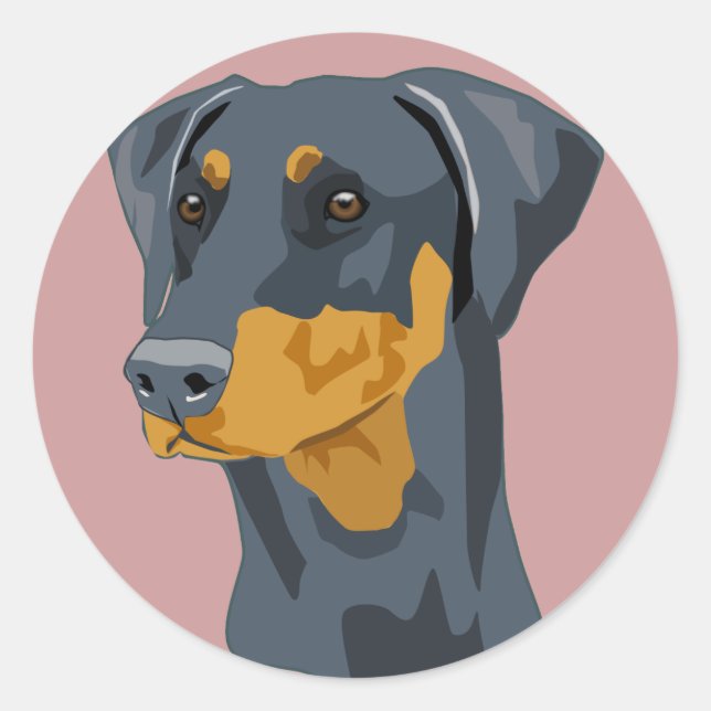 Doberman Head, Blue, Uncropped Classic Round Sticker (Front)