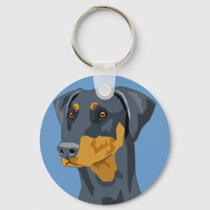 Doberman Head, Blue, Uncropped Key Ring