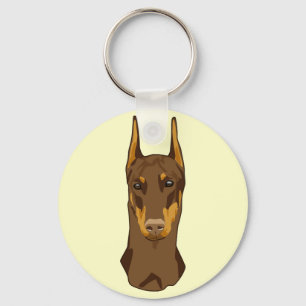 Doberman Head, Red Key Ring