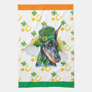 Doberman Holiday Home Decor St Patricks Day Tea Towel