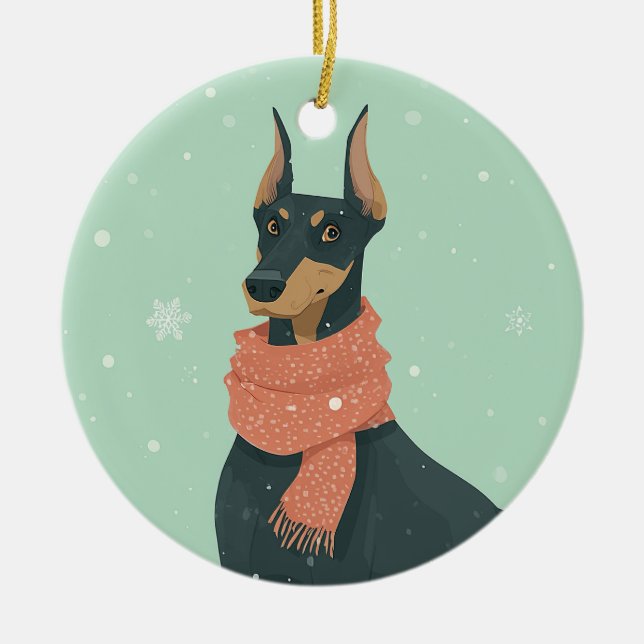 Doberman Holiday Keepsake Ceramic Tree Decoration (Front)