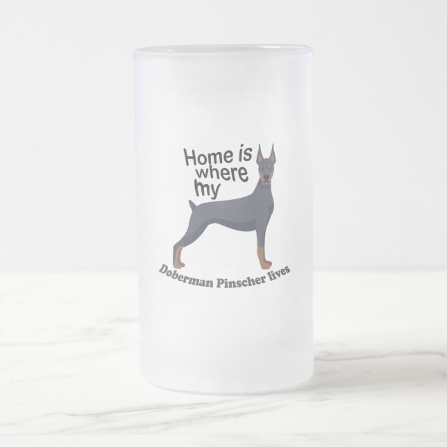 Doberman Home Frosted Glass Beer Mug (Center)