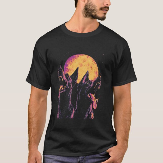 Doberman Howling At Moon T-Shirt (Front)