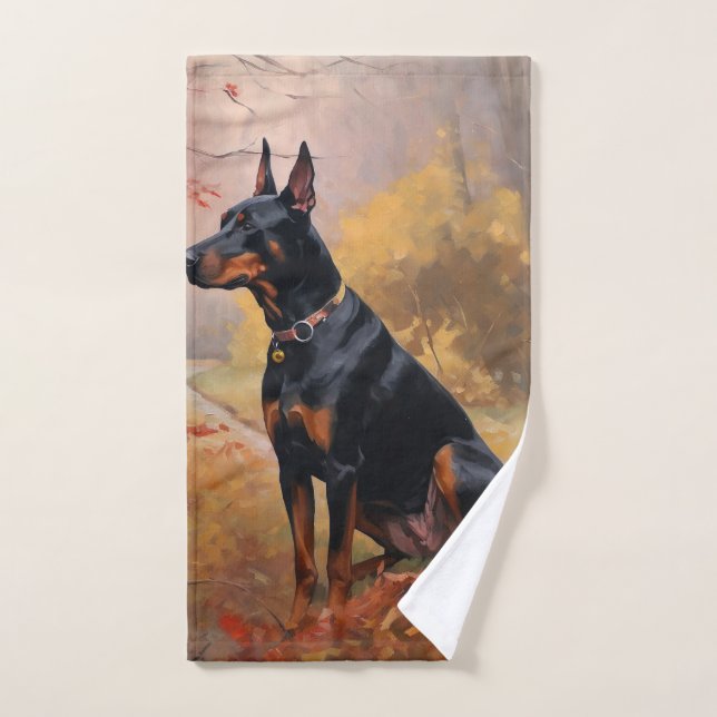 Doberman in Autumn Leaves Fall Inspire  Bath Towel Set (Hand Towel)