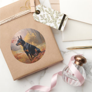 Doberman in Autumn Leaves Fall Inspire Classic Round Sticker