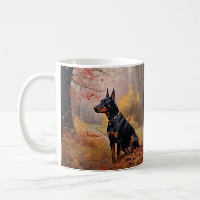 Doberman in Autumn Leaves Fall Inspire  Coffee Mug (Left)