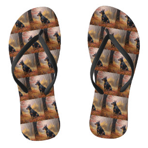 Doberman in Autumn Leaves Fall Inspire Jandals