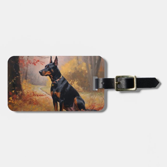 Doberman in Autumn Leaves Fall Inspire  Luggage Tag (Front Horizontal)