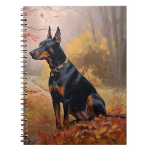 Doberman in Autumn Leaves Fall Inspire  Notebook