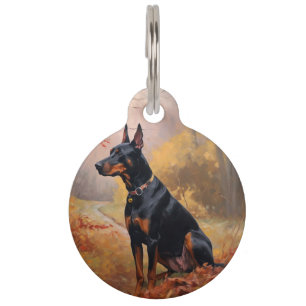 Doberman in Autumn Leaves Fall Inspire Pet Tag