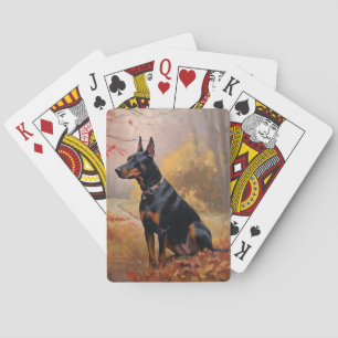 Doberman in Autumn Leaves Fall Inspire Playing Cards