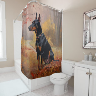 Doberman in Autumn Leaves Fall Inspire  Shower Curtain