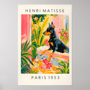 Doberman In Bathtub, Funny Bathroom Poster For Dog