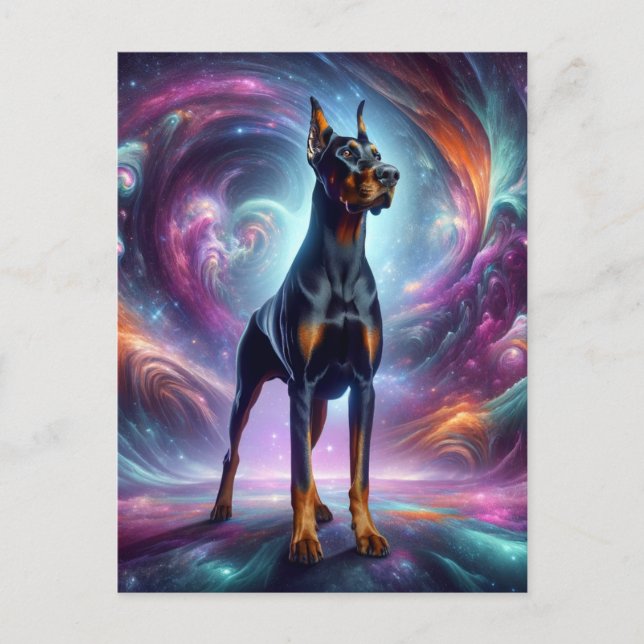 Doberman in the Cosmos Postcard (Front)