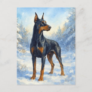 Doberman in Winter Snow Postcard
