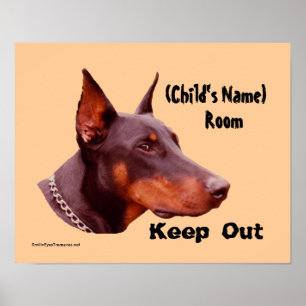 Doberman Keep Out Kids Room Personalised Poster