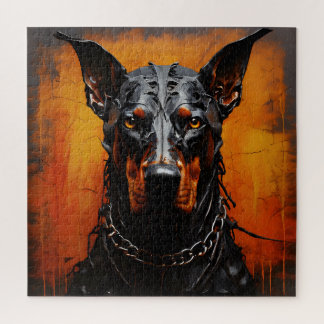 Doberman Metal Art Silhouette Square Jigsaw Puzzle