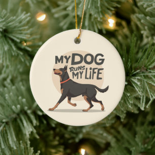 Doberman "My Dog Runs My Life" Retro Sport Art Ceramic Tree Decoration