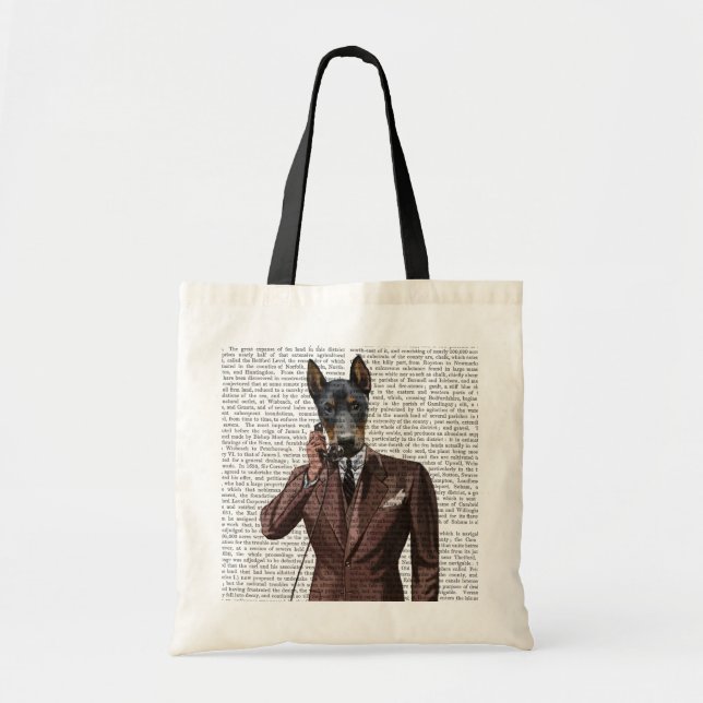 Doberman on Phone Tote Bag (Front)