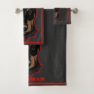 Doberman  Pincher Black & Red Guy's Bathroom Bath Towel Set