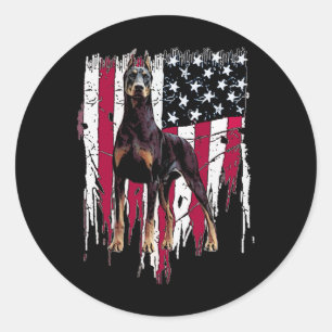 Doberman Pinscher American Flag Usa Awesome Classic Round Sticker