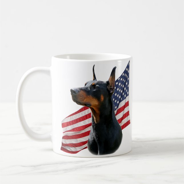 Doberman Pinscher and Flag Mug (Left)