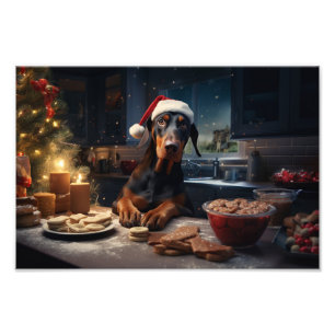 Doberman Pinscher Baking Christmas Cookies Photo Print