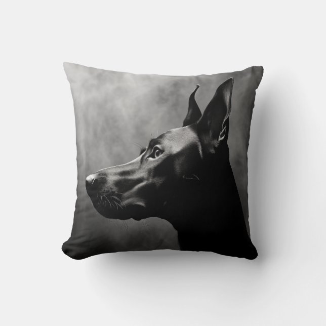 Doberman Pinscher Black and White Cushion (Front)