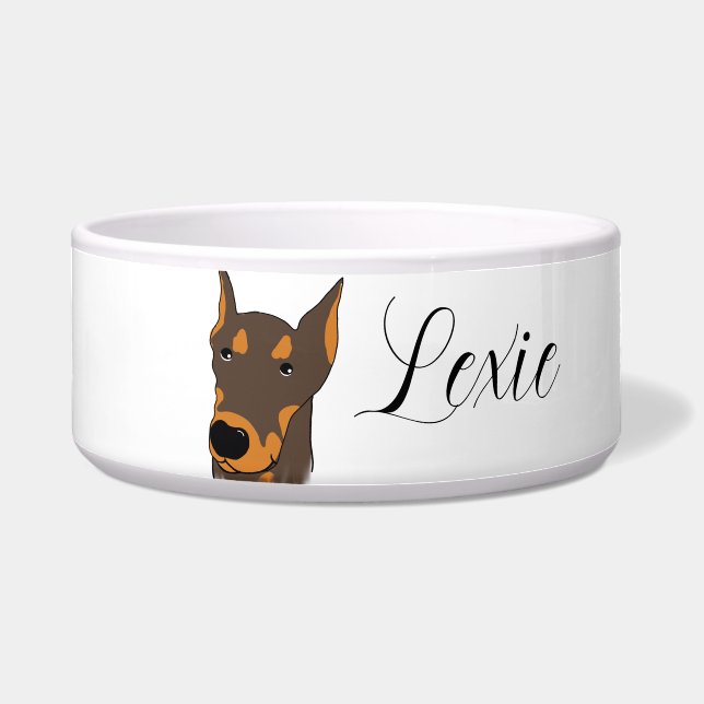 Doberman Pinscher Cartoon Ceramic Pet Bowl (Front)