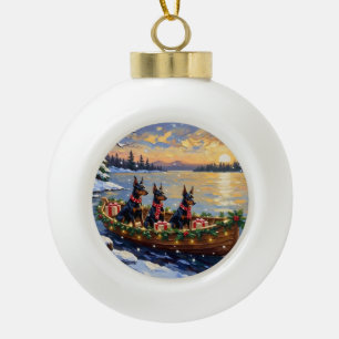 Doberman Pinscher Christmas Boat Holiday Ceramic Ball Christmas Ornament