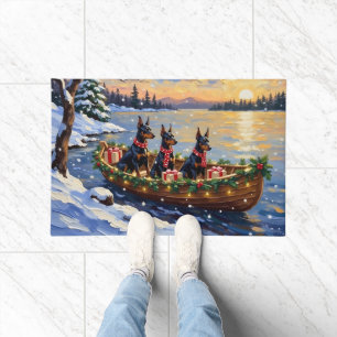 Doberman Pinscher Christmas Boat Holiday Doormat