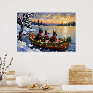 Doberman Pinscher Christmas Boat Holiday Poster