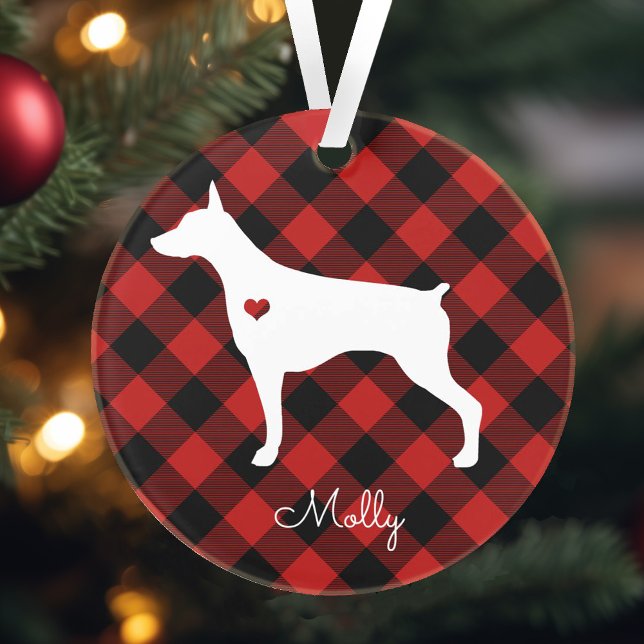 Doberman Pinscher Christmas Plaid Dog Name Ornament (Creator Uploaded)