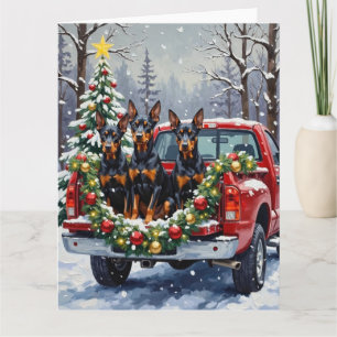 Doberman Pinscher Christmas Red Truck Holiday Card