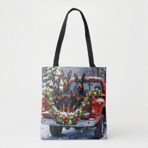 Doberman Pinscher Christmas Red Truck Holiday Tote Bag