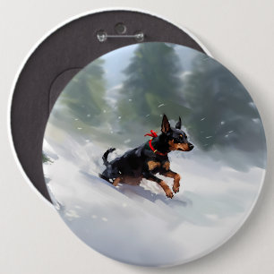 Doberman Pinscher Christmas snow winter 6 Cm Round Badge