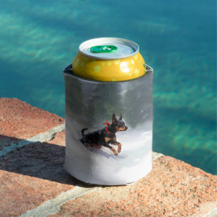 Doberman Pinscher Christmas snow winter Can Cooler