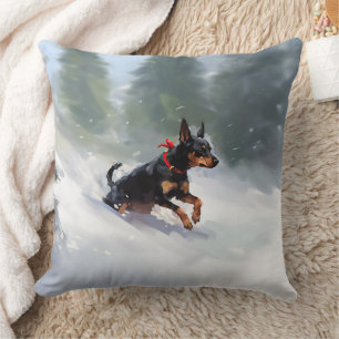 Doberman Pinscher Christmas snow winter Cushion