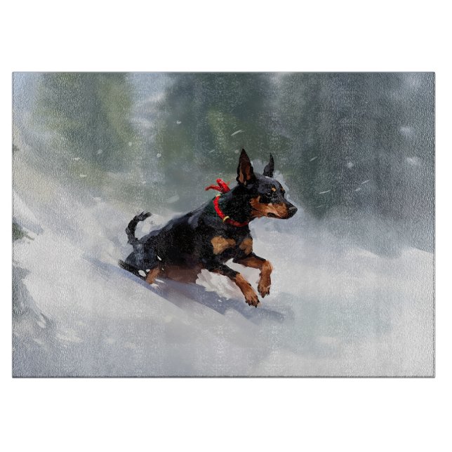 Doberman Pinscher Christmas snow winter Cutting Board (Front)