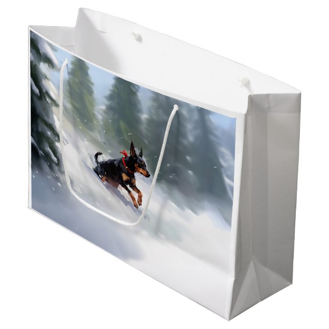 Doberman Pinscher Christmas snow winter Large Gift Bag (Front Angled)