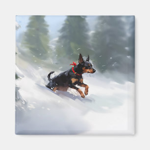 Doberman Pinscher Christmas snow winter Magnet