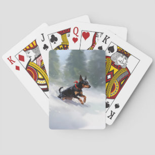 Doberman Pinscher Christmas snow winter Playing Cards