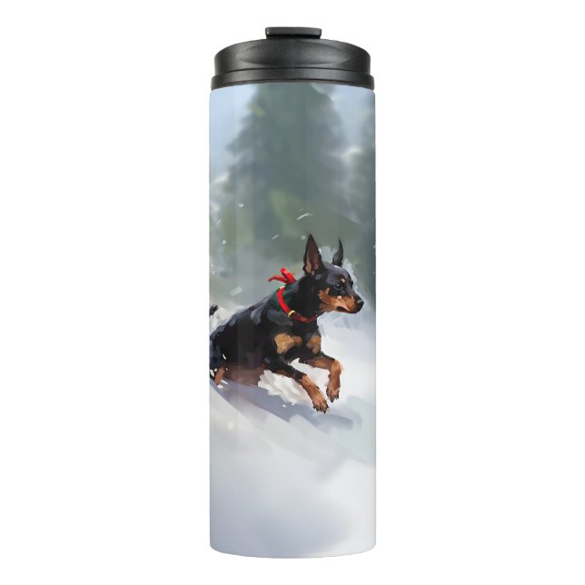 Doberman Pinscher Christmas snow winter Thermal Tumbler (Front)