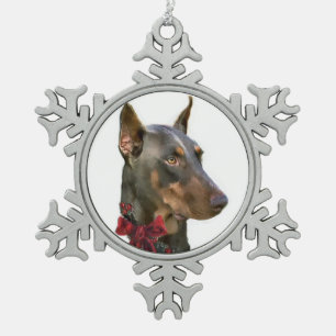 Doberman Pinscher Christmas Snowflake Pewter Christmas Ornament