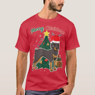 Doberman Pinscher Christmas Tree Snow Flakes Xmas  T-Shirt