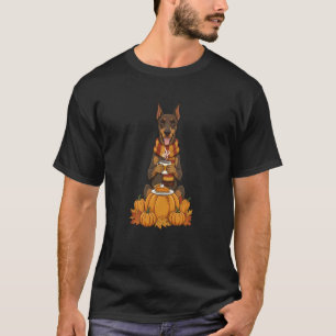 Doberman Pinscher Coffee Autumn Thanksgiving Women T-Shirt