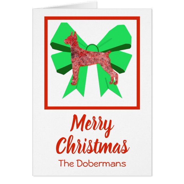 Doberman Pinscher Cute Christmas Dog & Bow Card (Front)