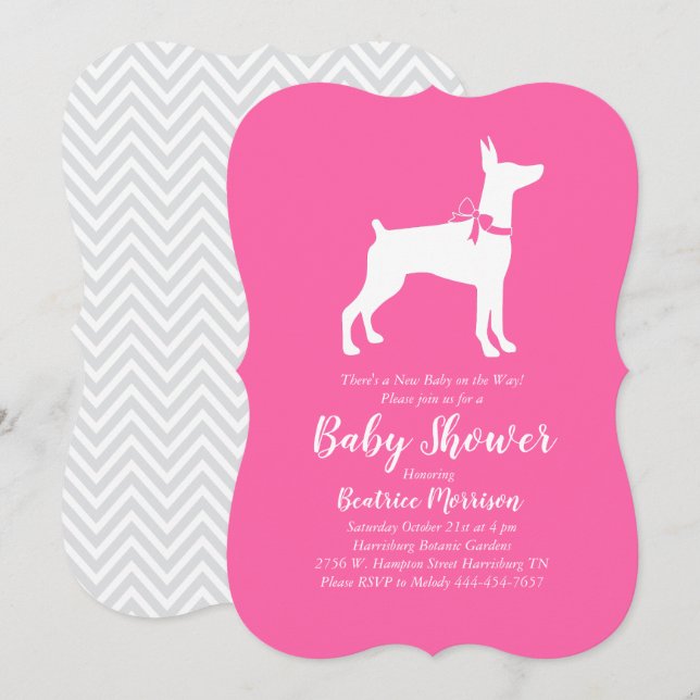 Doberman Pinscher Dog Baby Shower Pink Girl Invitation (Front/Back)